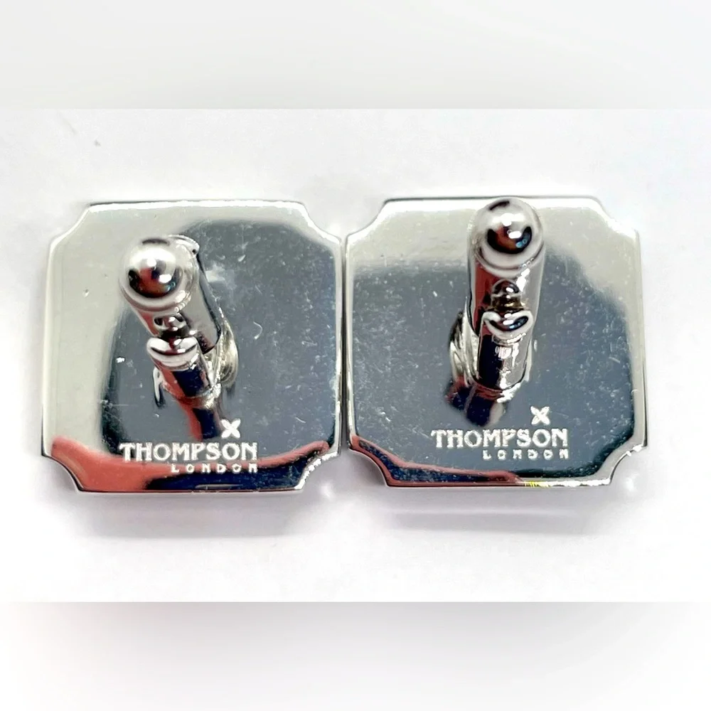 Thompson of London by Robert Tateossian rhodium plated blue enamel cufflinks